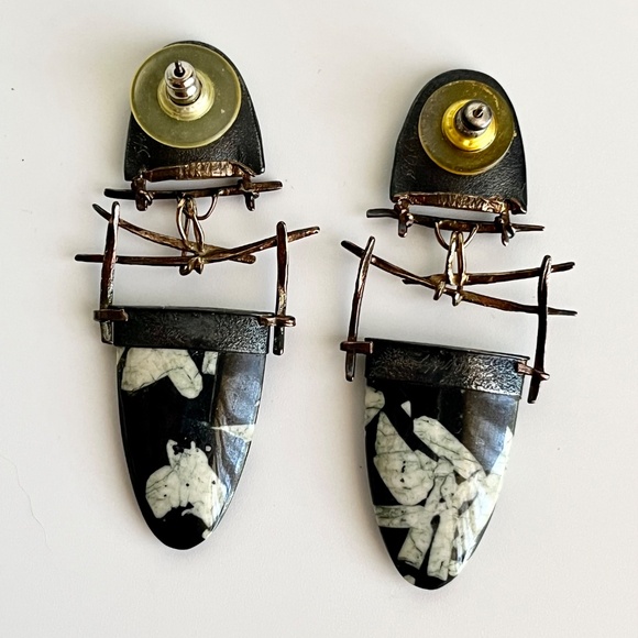 Carolyn Morris Bach Earrings Sterling Silver, 18K gold and stone earrings. - Picture 5 of 10